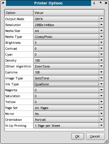 Cups Control Panel in Scribus With Gimp-Print